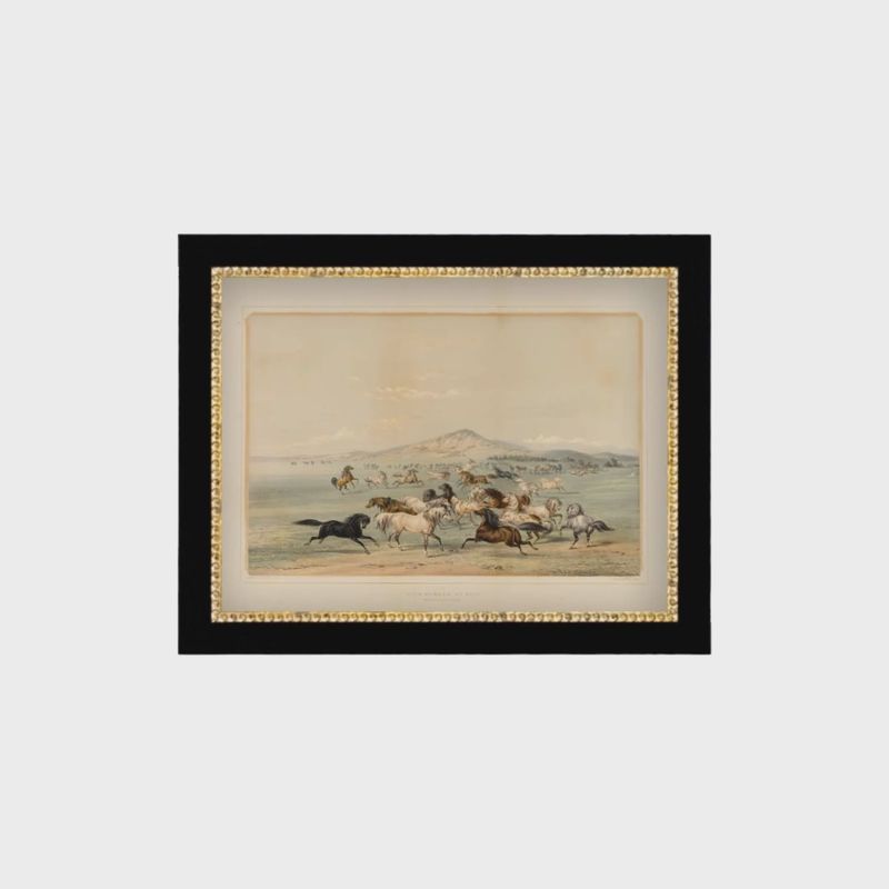 Field Of Horses Framed Antique Art: 9x7