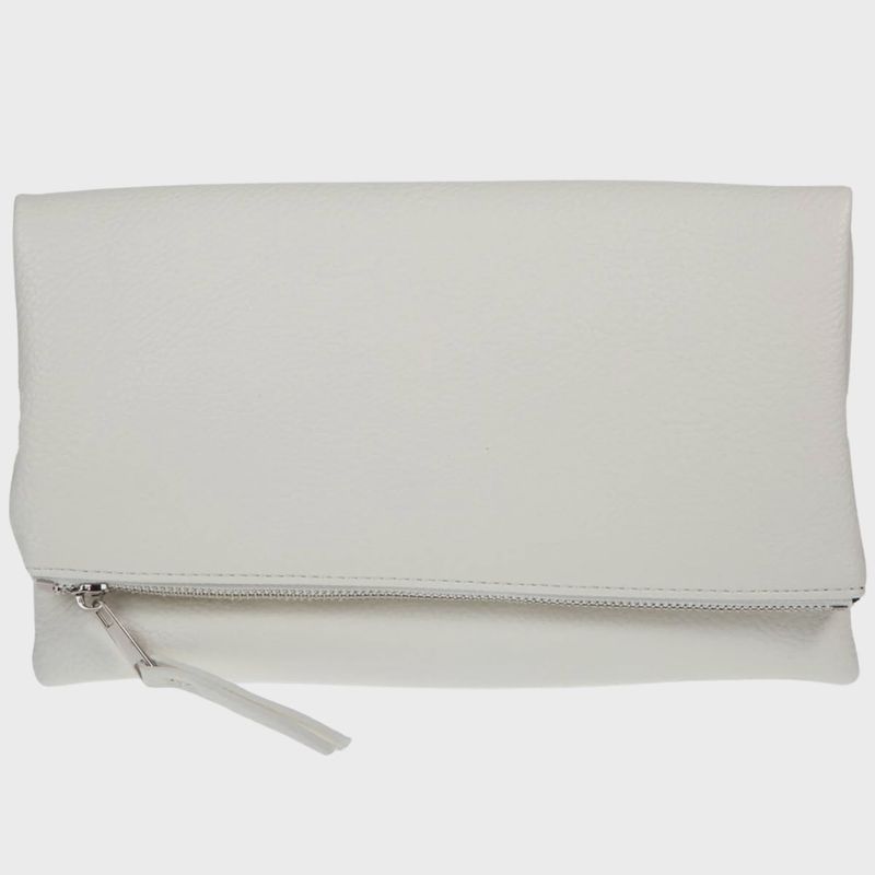 Women&#39;s Vegan Leather Zipper Foldover Clutch | White