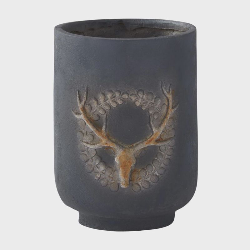 Black Ceramic Pot with Deer