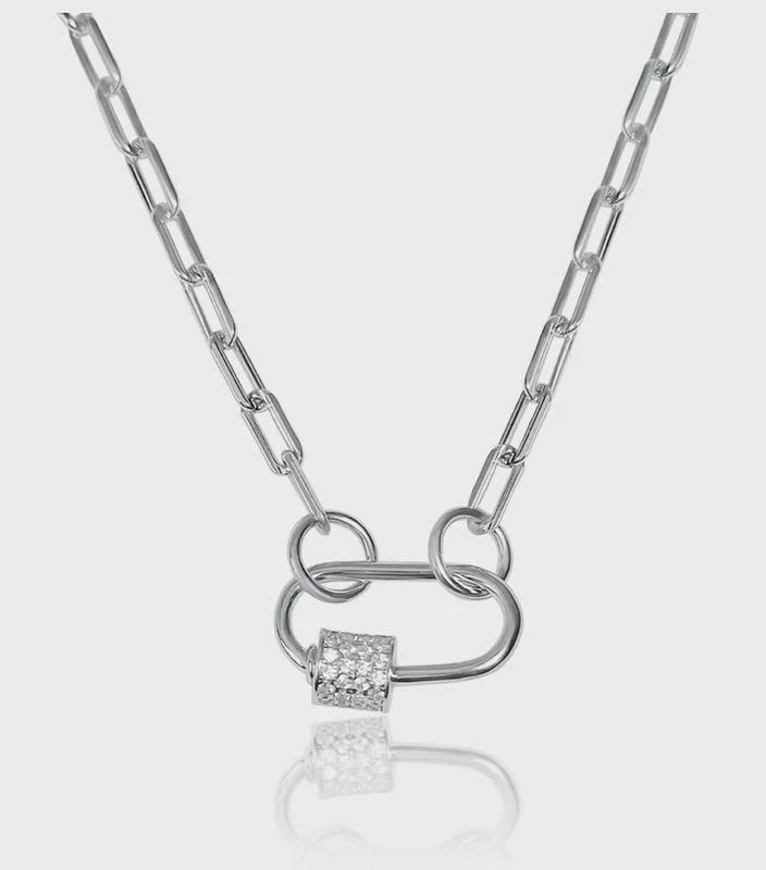 Carabiner Small paperclip Charm Steel Necklace: Silver