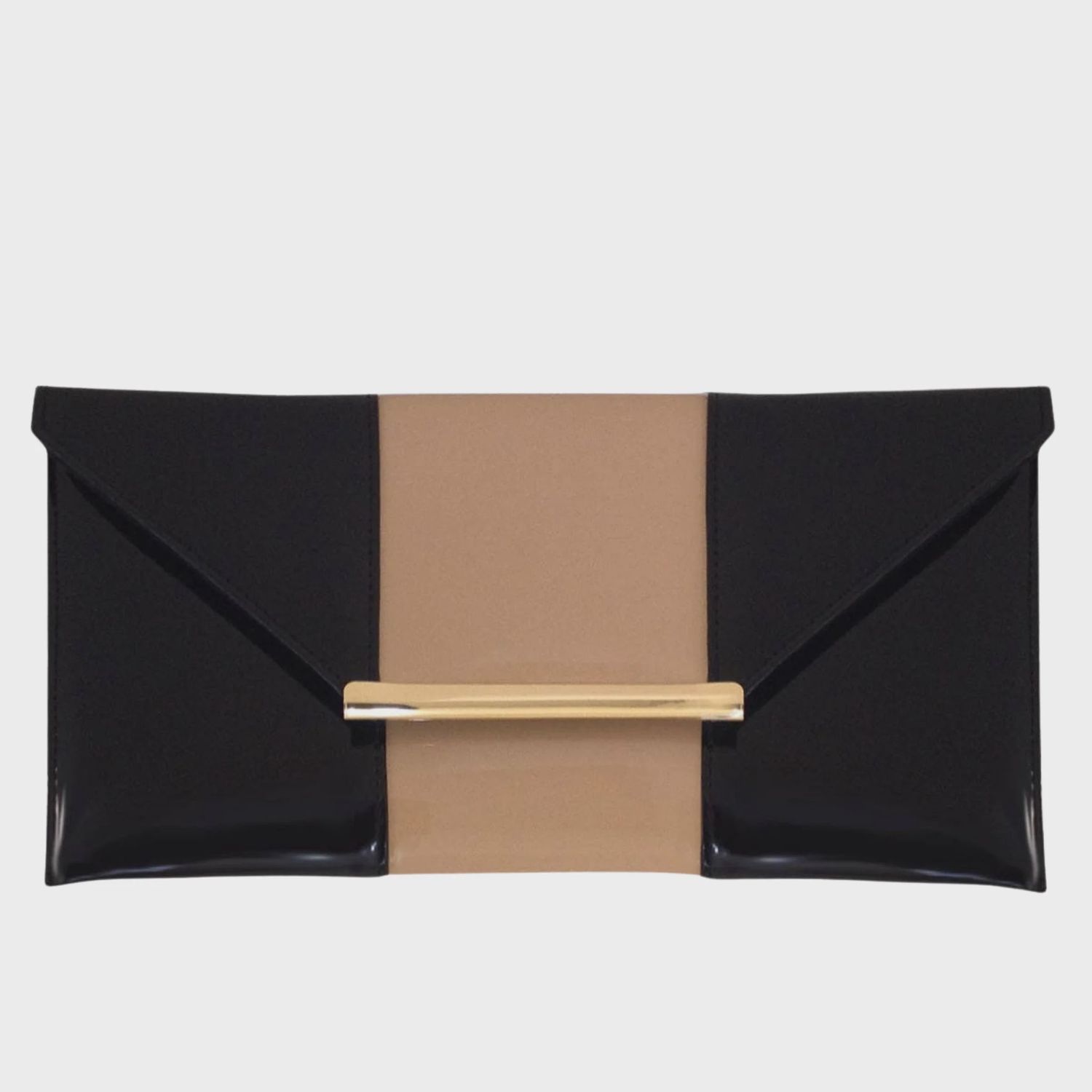 Patent Color Block Envelop Clutch | Taupe