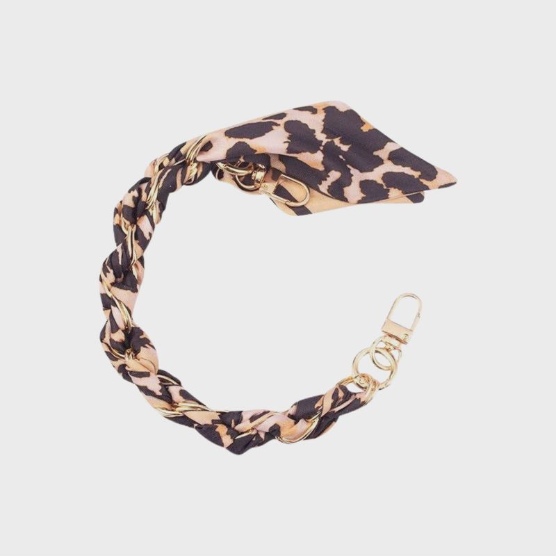 Gold Phone Chain with Scarf Leopard – Short: Brown