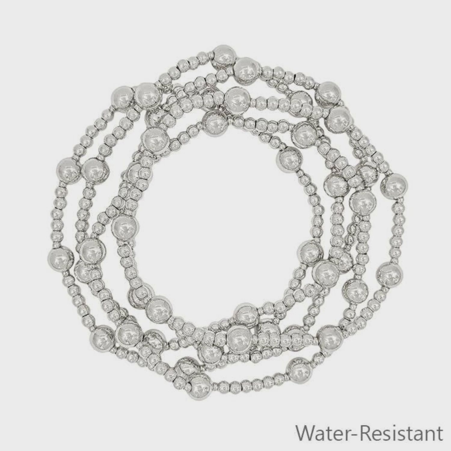 Silver Beaded Stretch Bracelets | Water Resistant