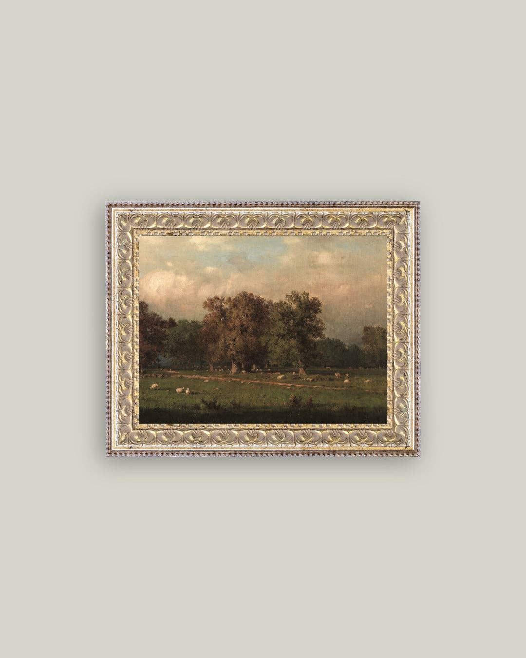 Sheep Farm Framed Antique Art: 10x8