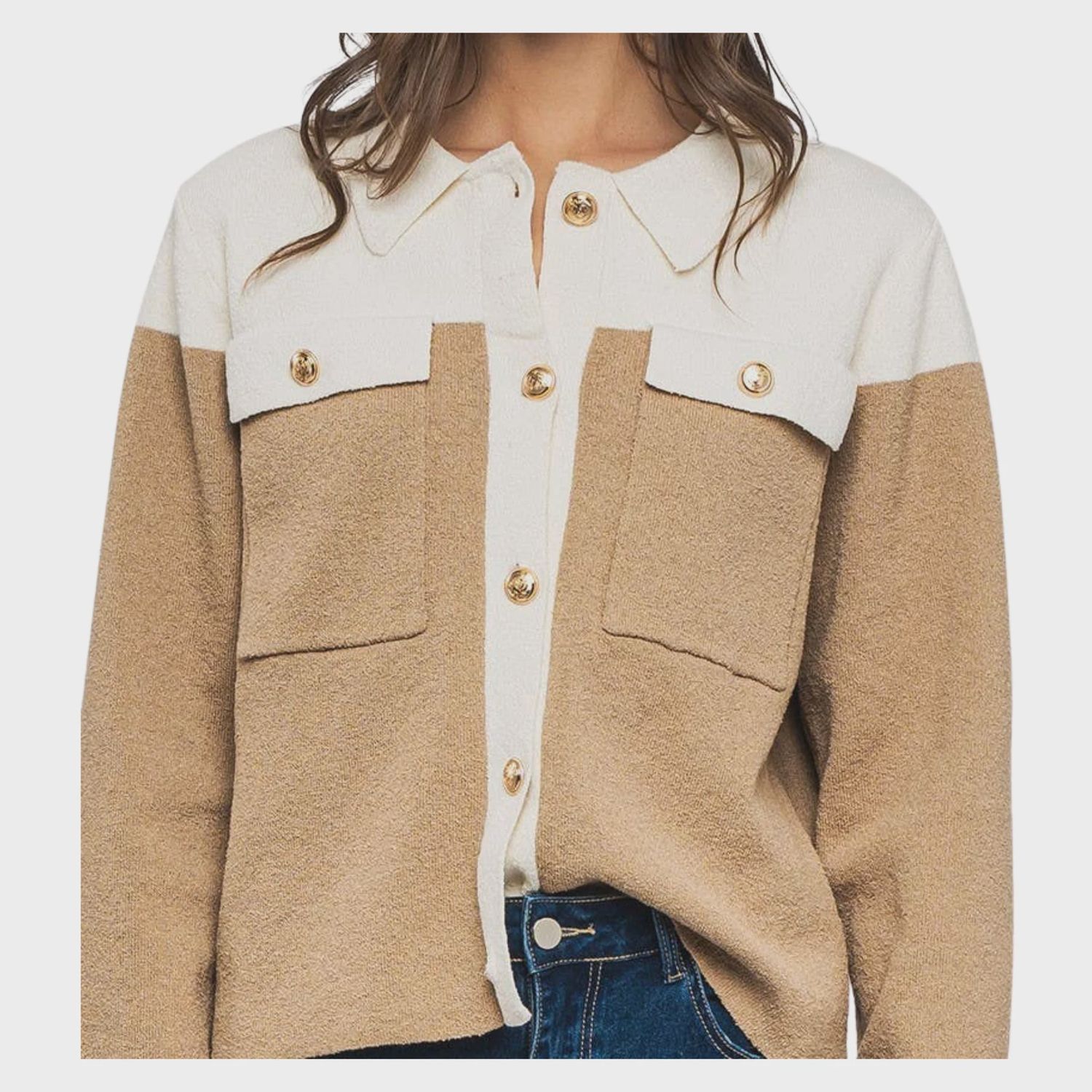 Colorblock Button-Up Cropped Coat