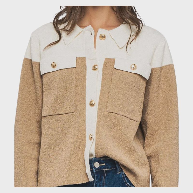 Colorblock Button-Up Cropped Coat