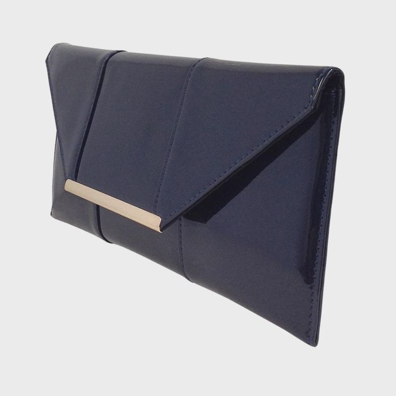 Faux Patent Leather Envelope Candy Clutch | Navy