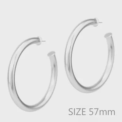 Satin Silver 2.25" Stud Hoop Earring