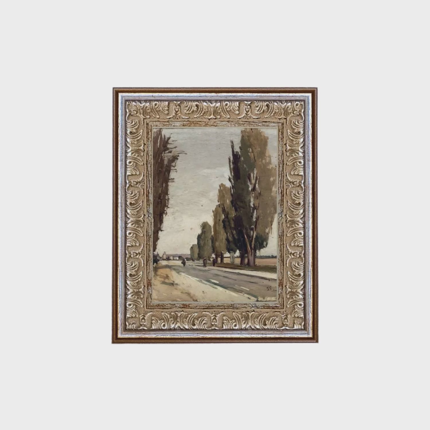 European Tree Lane Framed Antique Art: 5x7