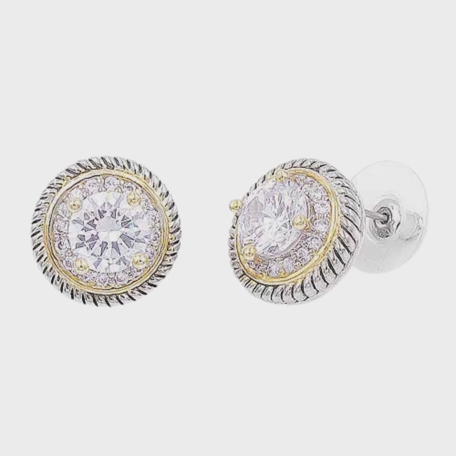 Two-Tone Rope Bezel Stud Earrings