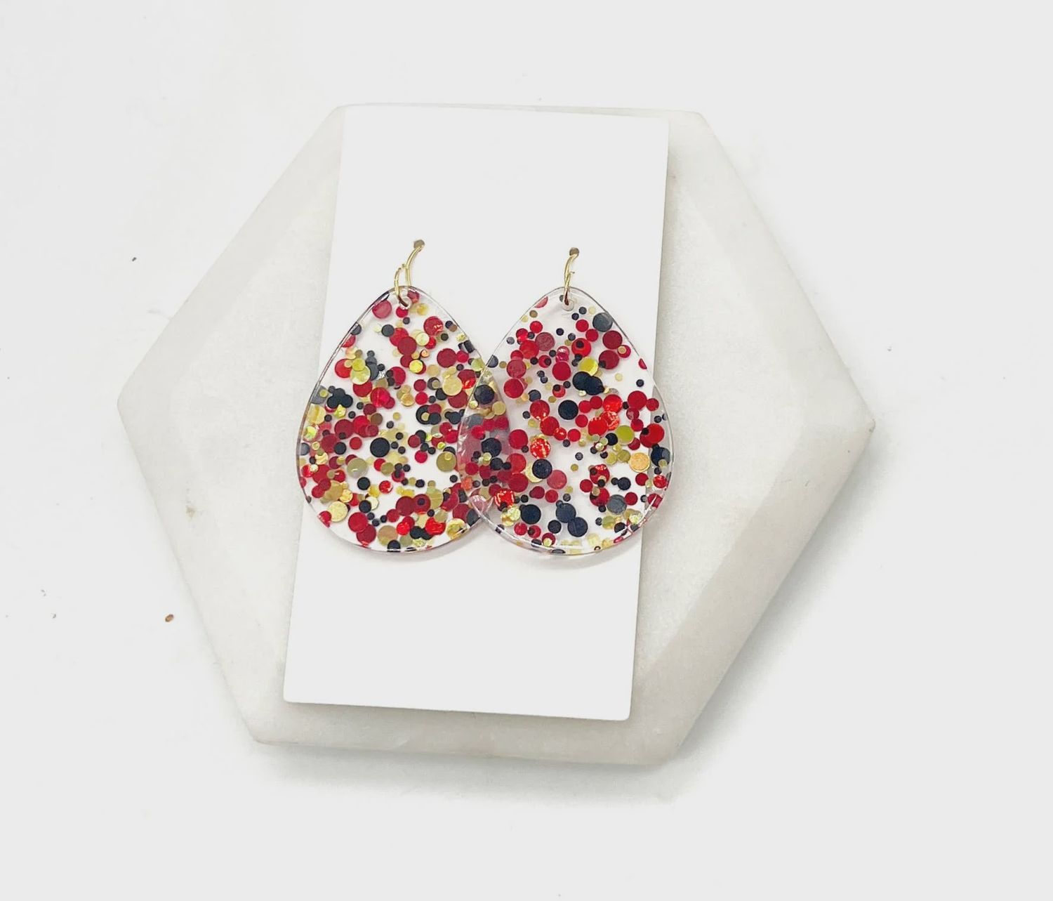 Red Gold Glitter Teardrop Statement Earring Chiefs KC
