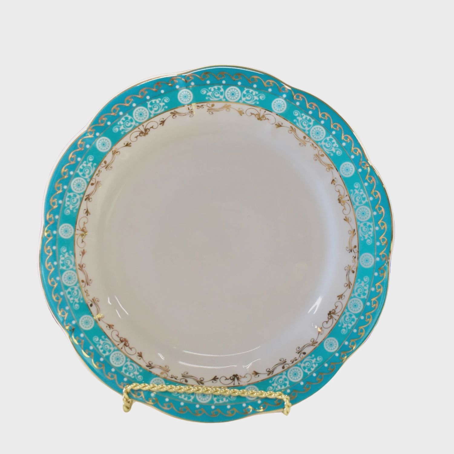 Vintage Turquoise Gold Trim Side Plate – 8"