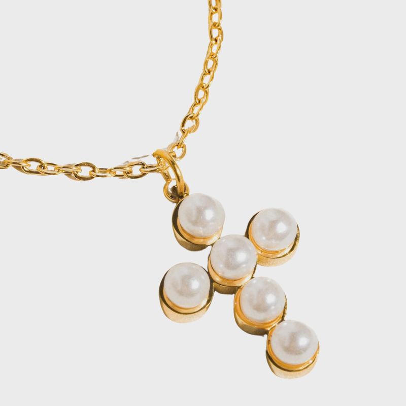 Dainty Pearl Cross Necklace