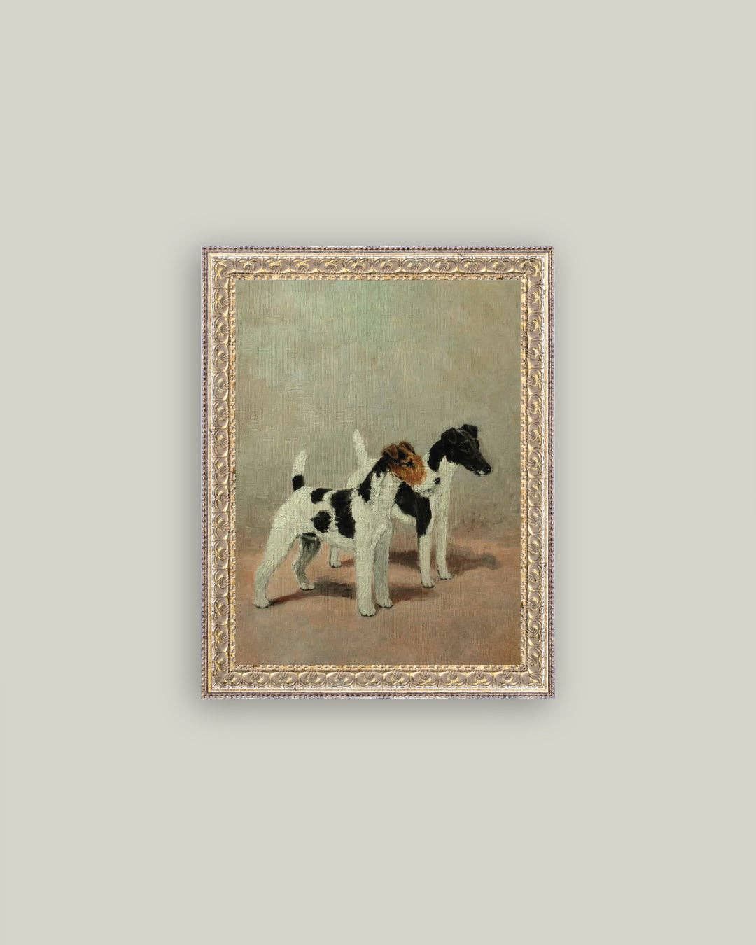 Two Fox Terriers Framed Antique Art: 12x16