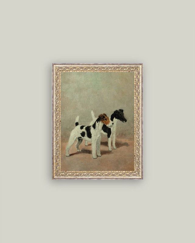 Two Fox Terriers Framed Antique Art: 12x16