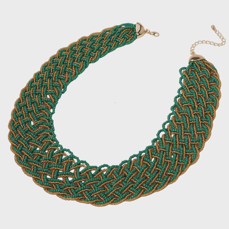 Bold Seed Beaded Collar Necklace | Green