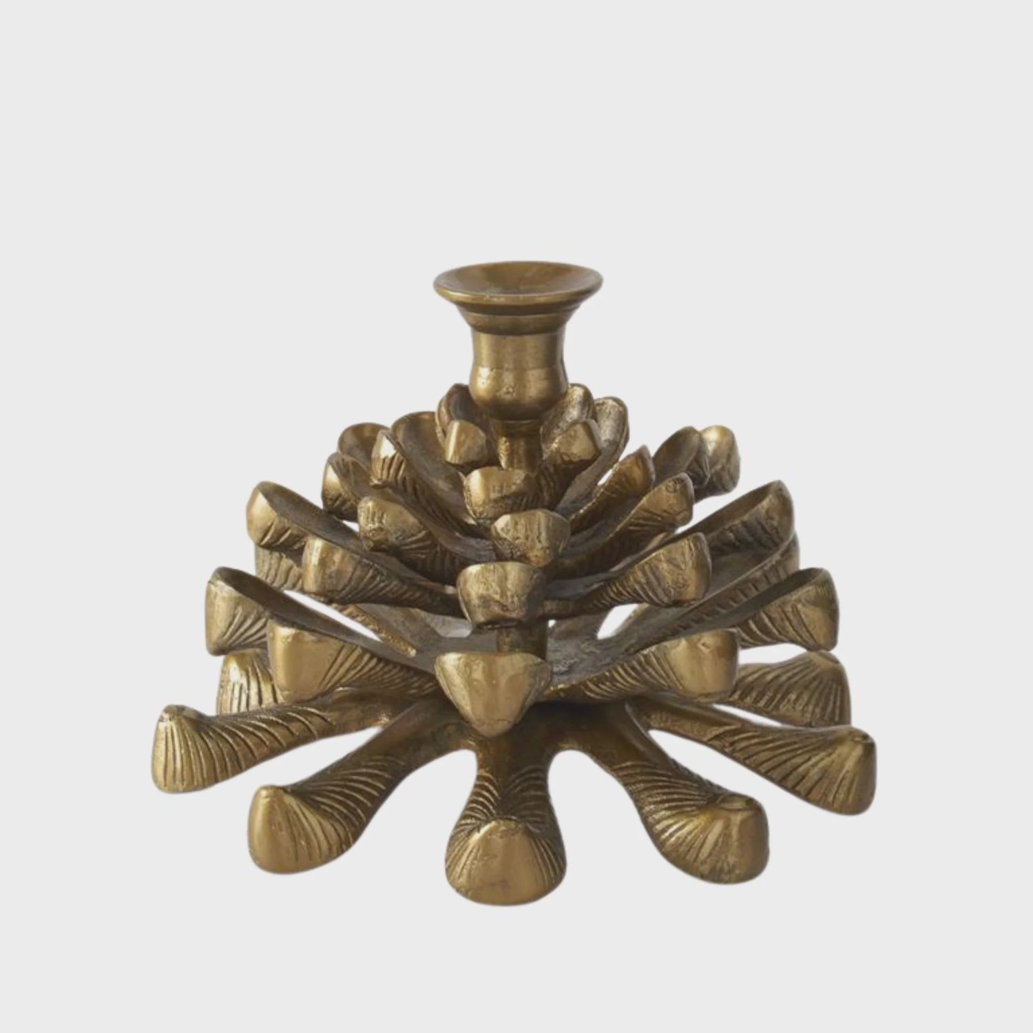 Gold Metal Pinecone Taper Candleholder