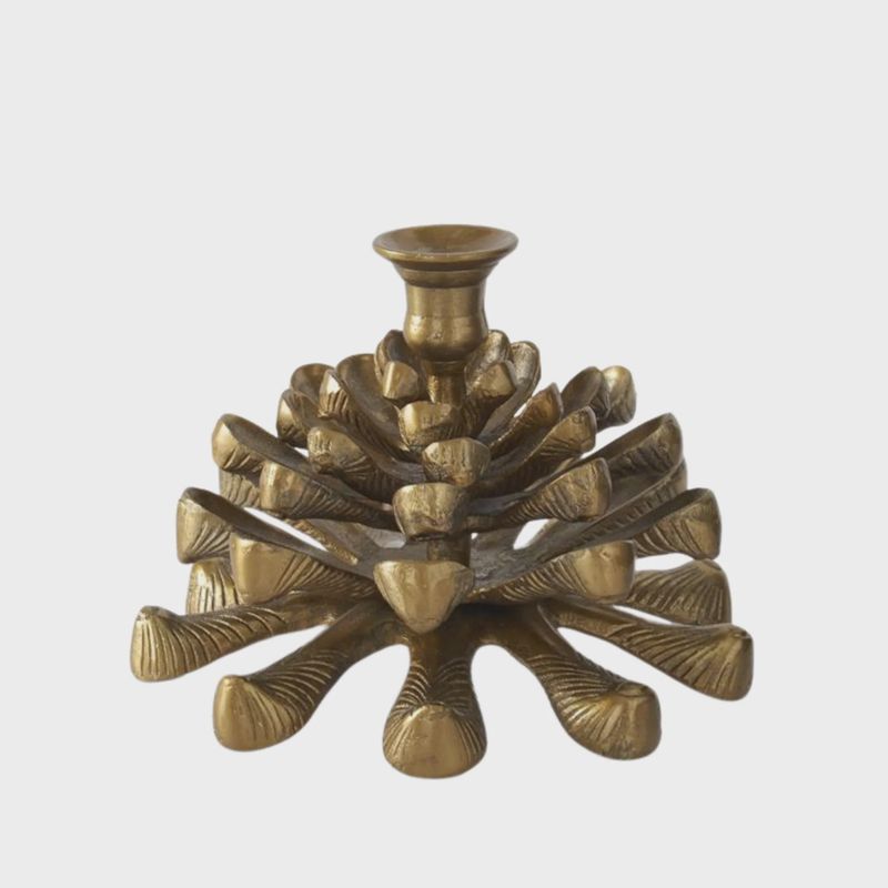 Gold Metal Pinecone Taper Candleholder