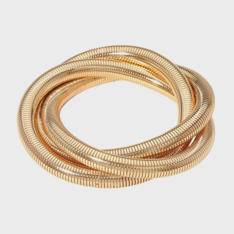 Gold Triple Ribbed Metal Twisted Stretch Bracelet