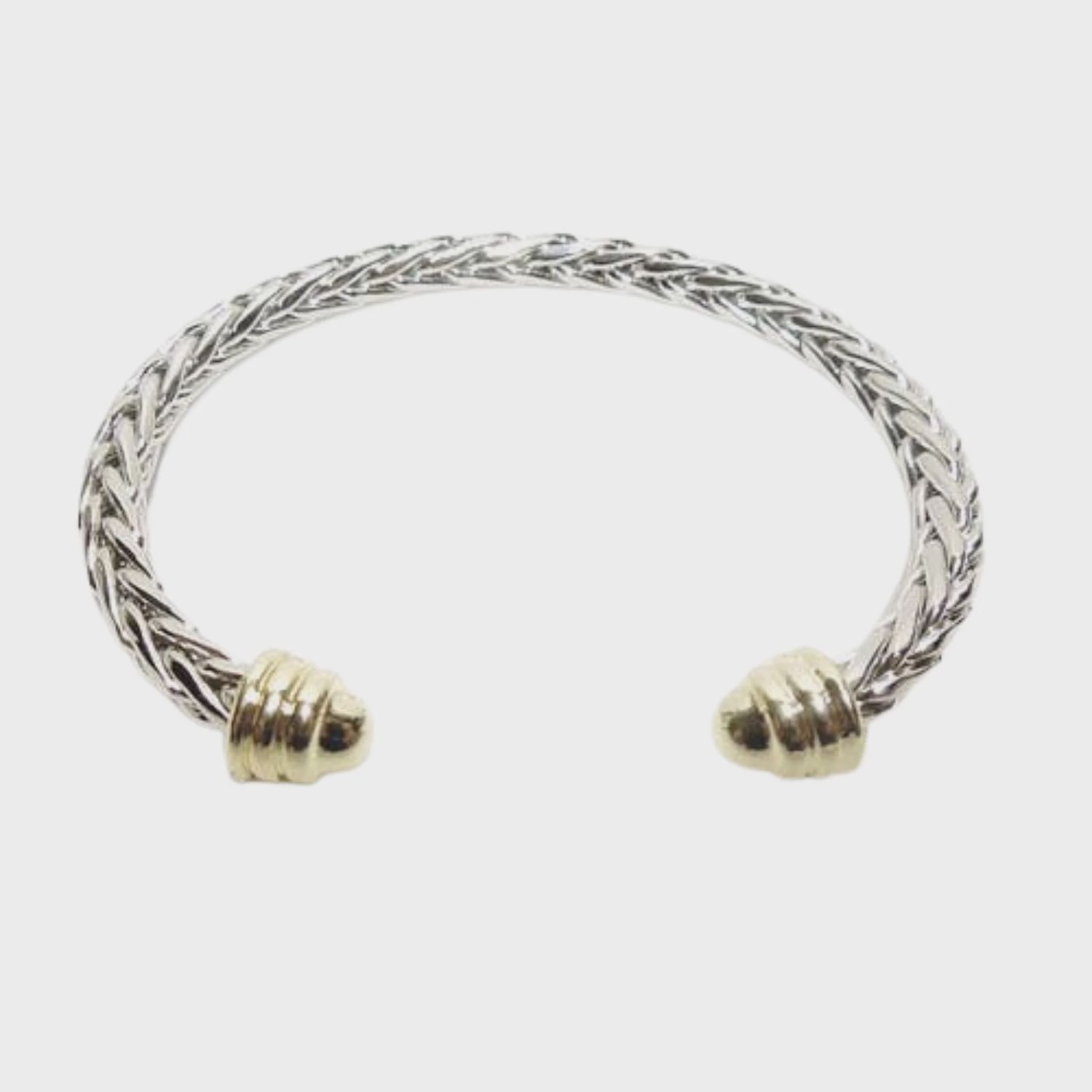 Silver Woven Cuff Bracelet with Gold Dome Caps