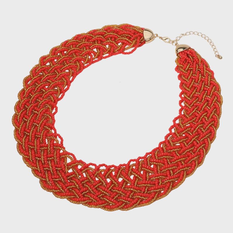 Bold Seed Beaded Collar Necklace | Red