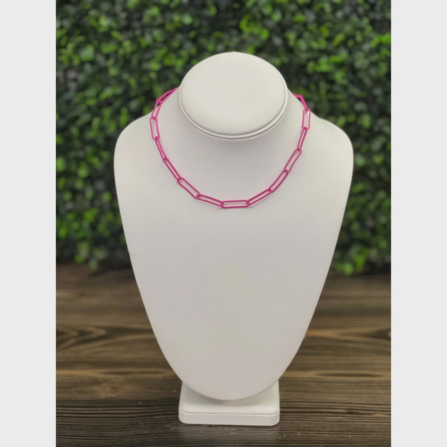 Hot Pink Color Coated Metal Necklace