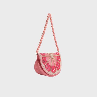 Cresent Pink Lemon Embellished Shoulder Bag