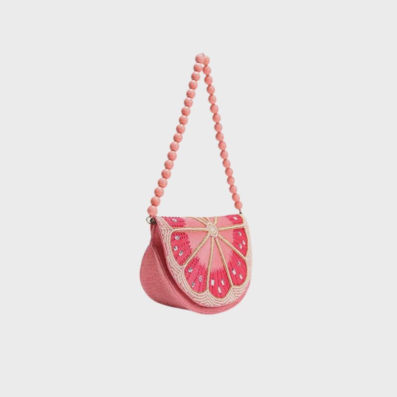 Cresent Pink Lemon Embellished Shoulder Bag