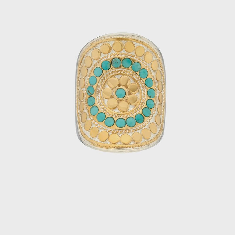 Anna Beck Flora Saddle Ring - Turquoise, Gold &amp; Silver