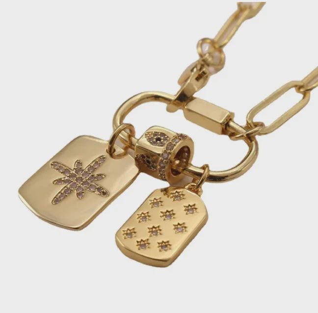 Carabiner Amulet Charm Necklace- heart, evil eye, galaxy charms
