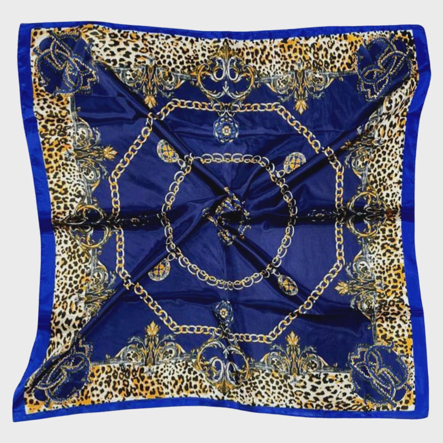 Abstract Leopard Chain Print Square Silky Scarf