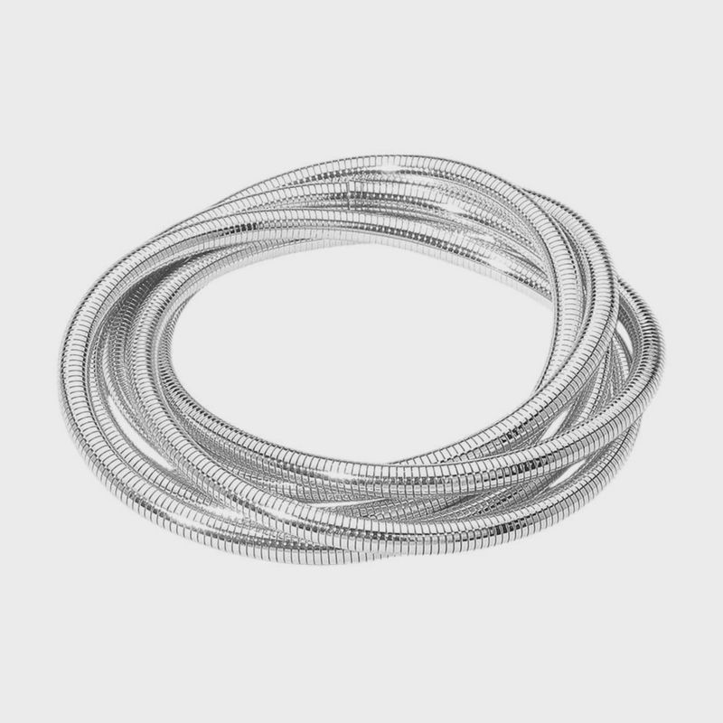 Ribbed Metal Twisted Stretch Bangle Bracelet | Rhodium