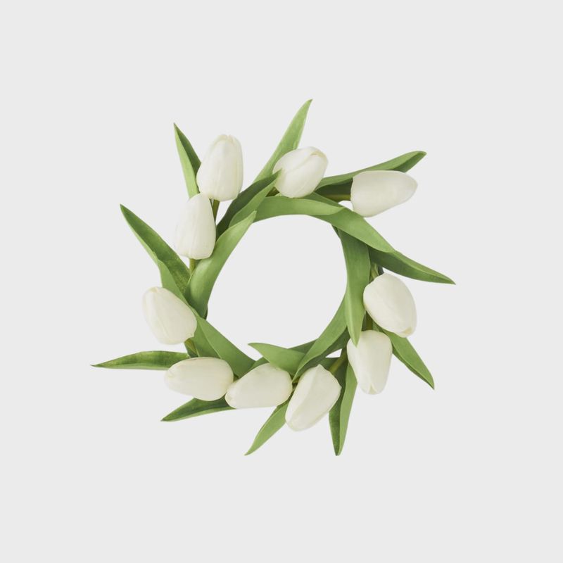 White Real Touch Mini Tulip Candle Ring | 10&quot;