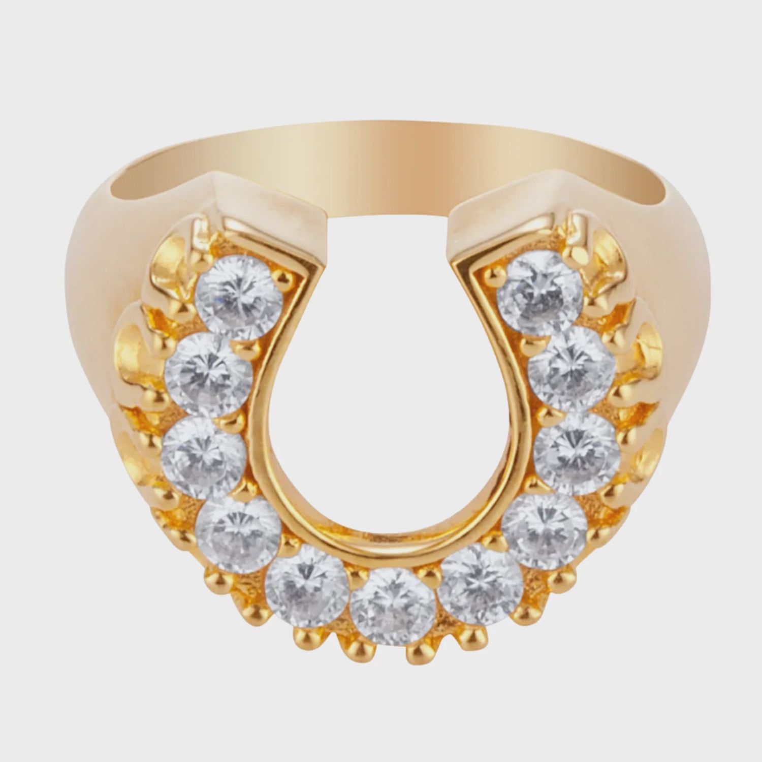 Lucky Horseshoe Ring – Steel and CZ 14K Gold