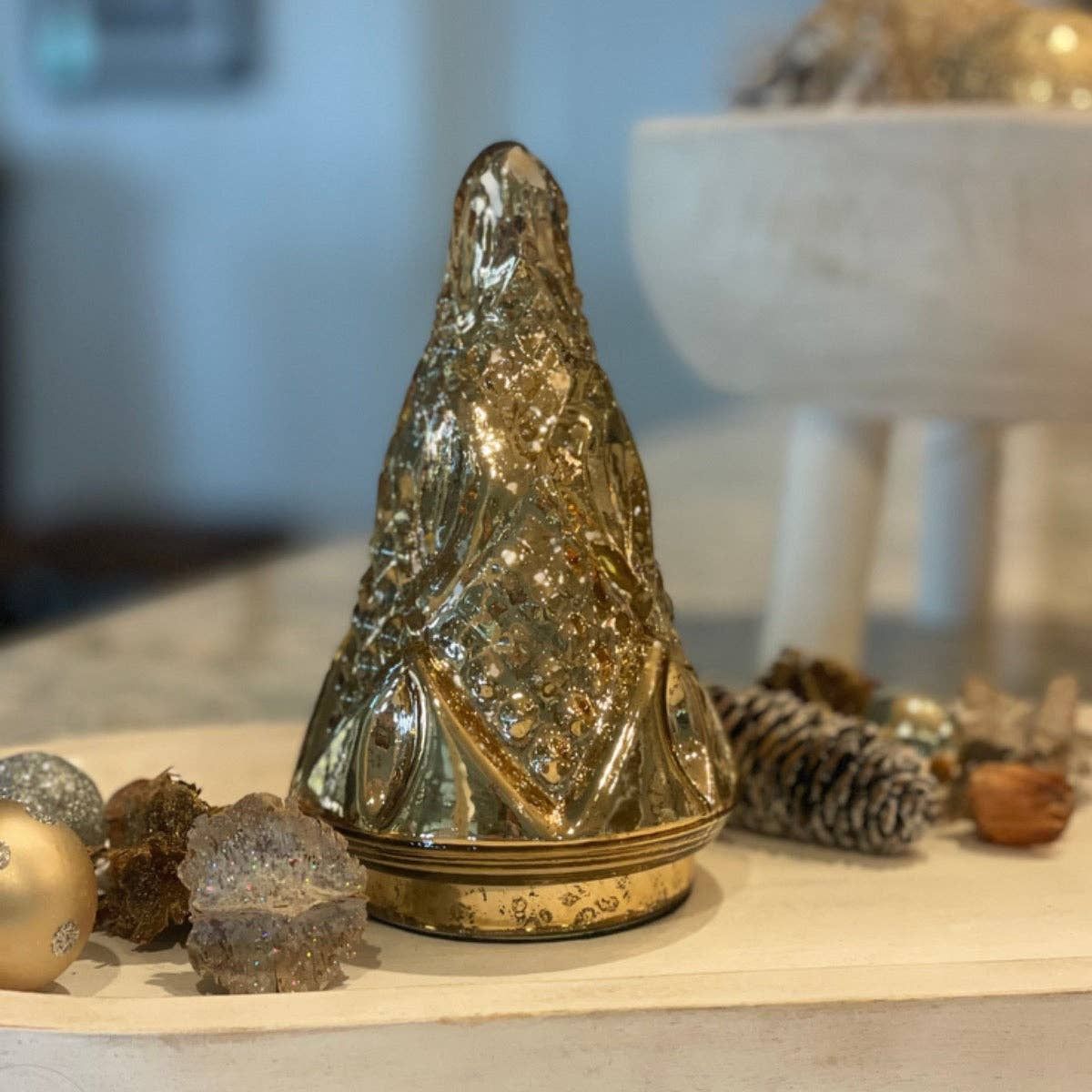 Small Gold Christmas Mercury Glass Festive Tree (NEEDS PHOTO)