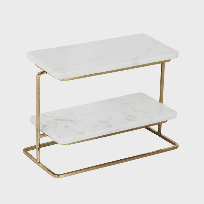 White Marble Rectangular 2-Tier Stand