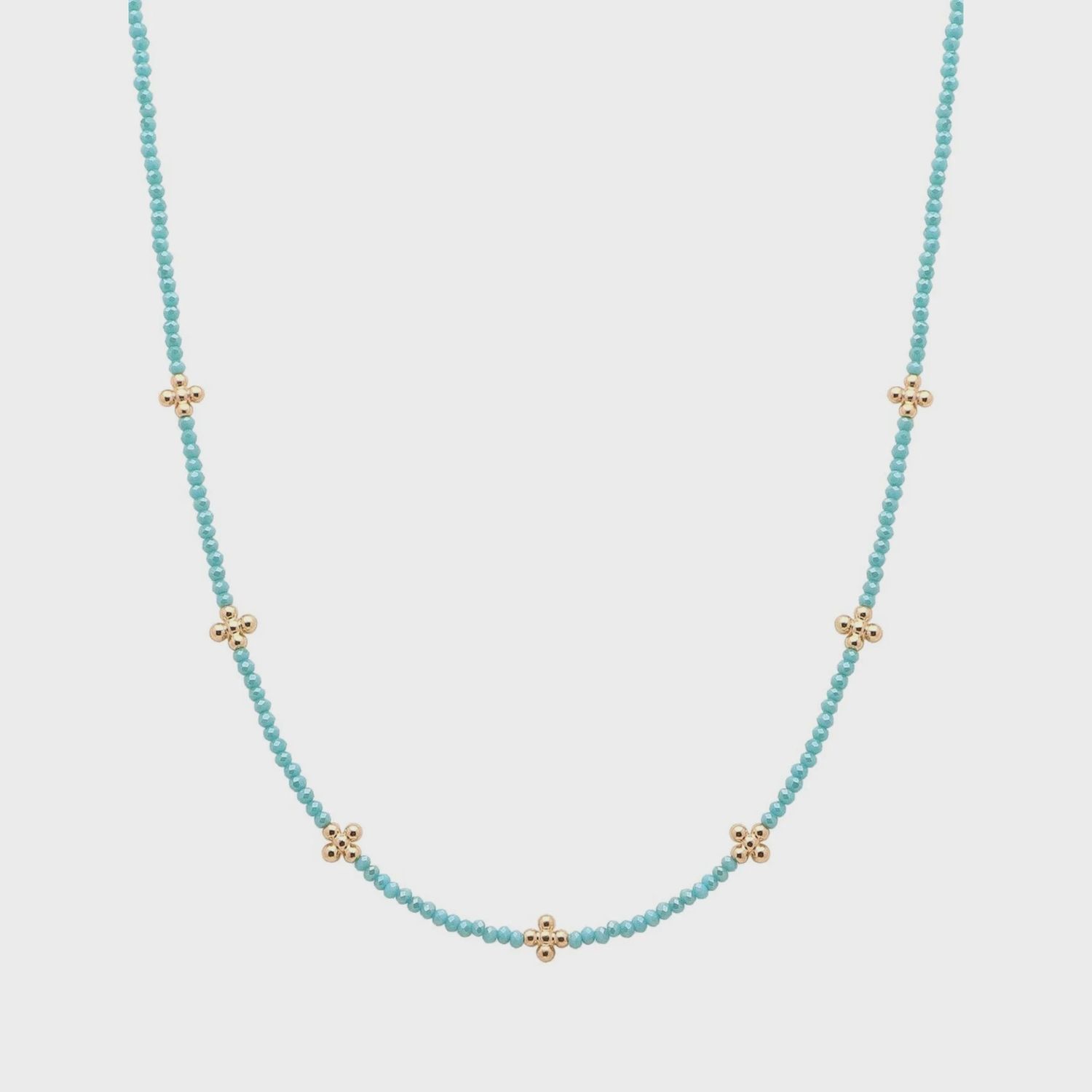 Turquoise Crystal and Gold Cross 16&quot;-18&quot; Necklace