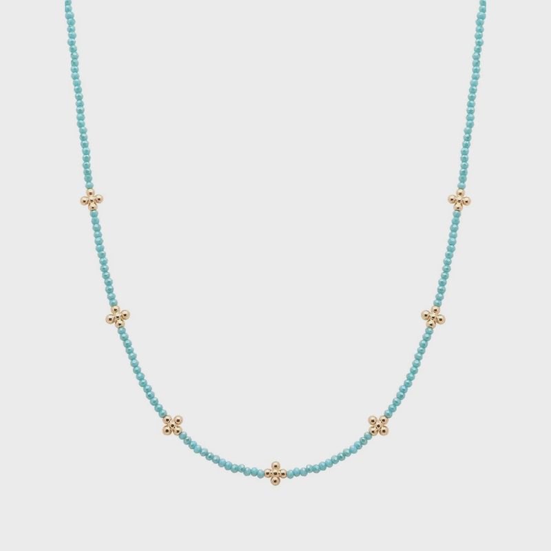 Turquoise Crystal and Gold Cross 16"-18" Necklace