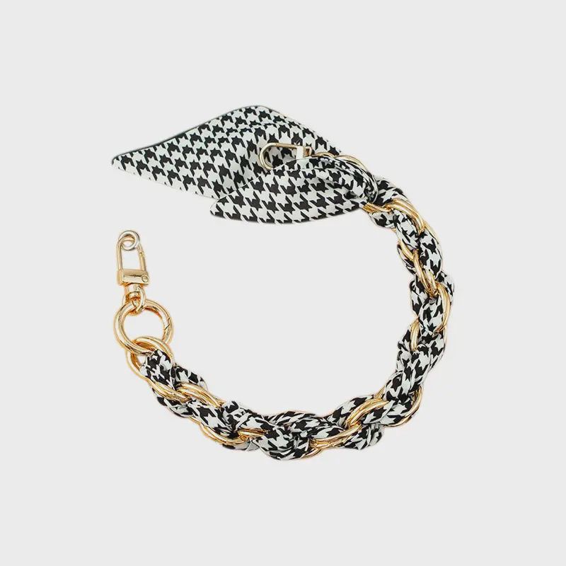 Silk-Style Chain Phone Strap | Houndstooth Scarf Accent