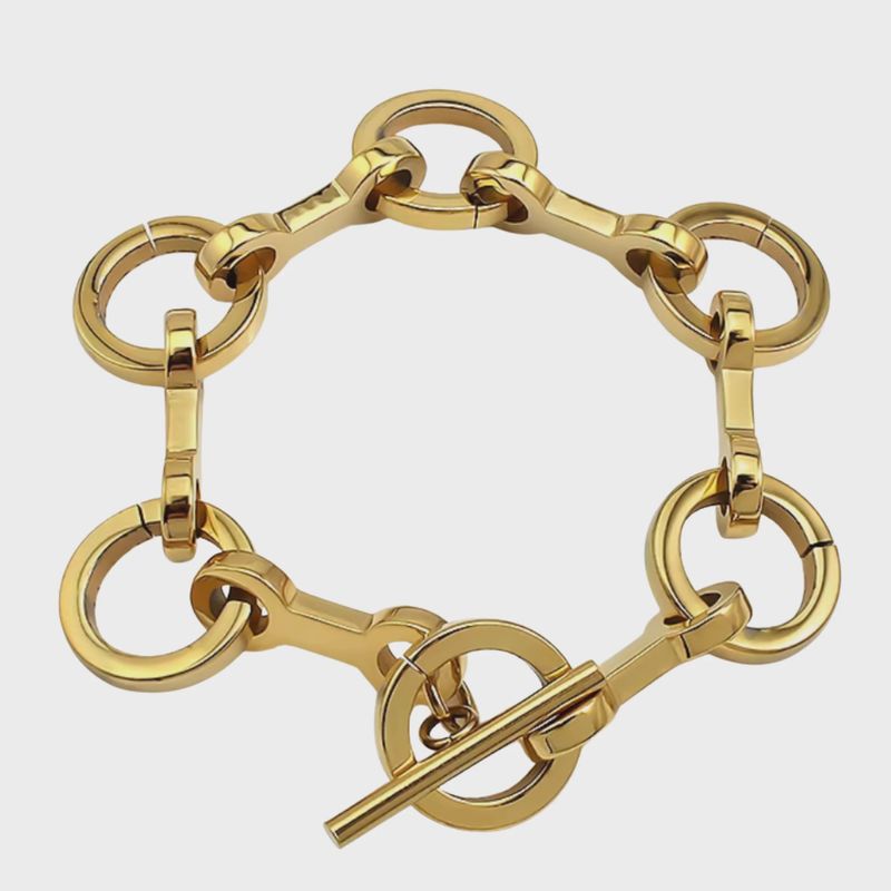 Snaffle &amp; Rings Toggle Bracelet – Yellow Gold Steel Chain