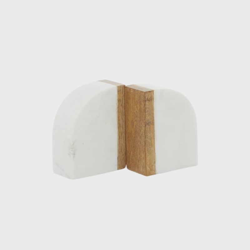 White Marble With Wood Detail Bookends