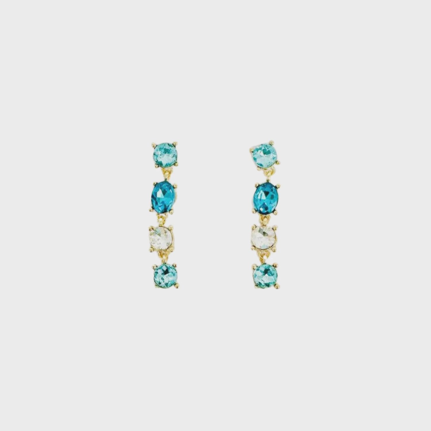 Turquoise Blue 4 Drop Crystal 1.5&quot; Stud Earrings