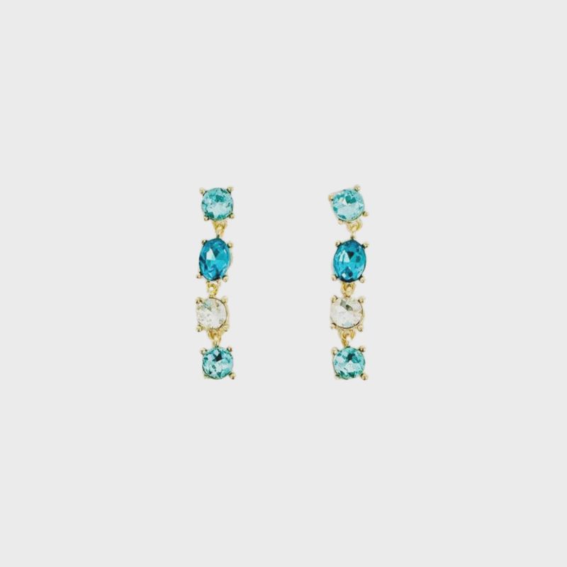 Turquoise Blue 4 Drop Crystal 1.5" Stud Earrings