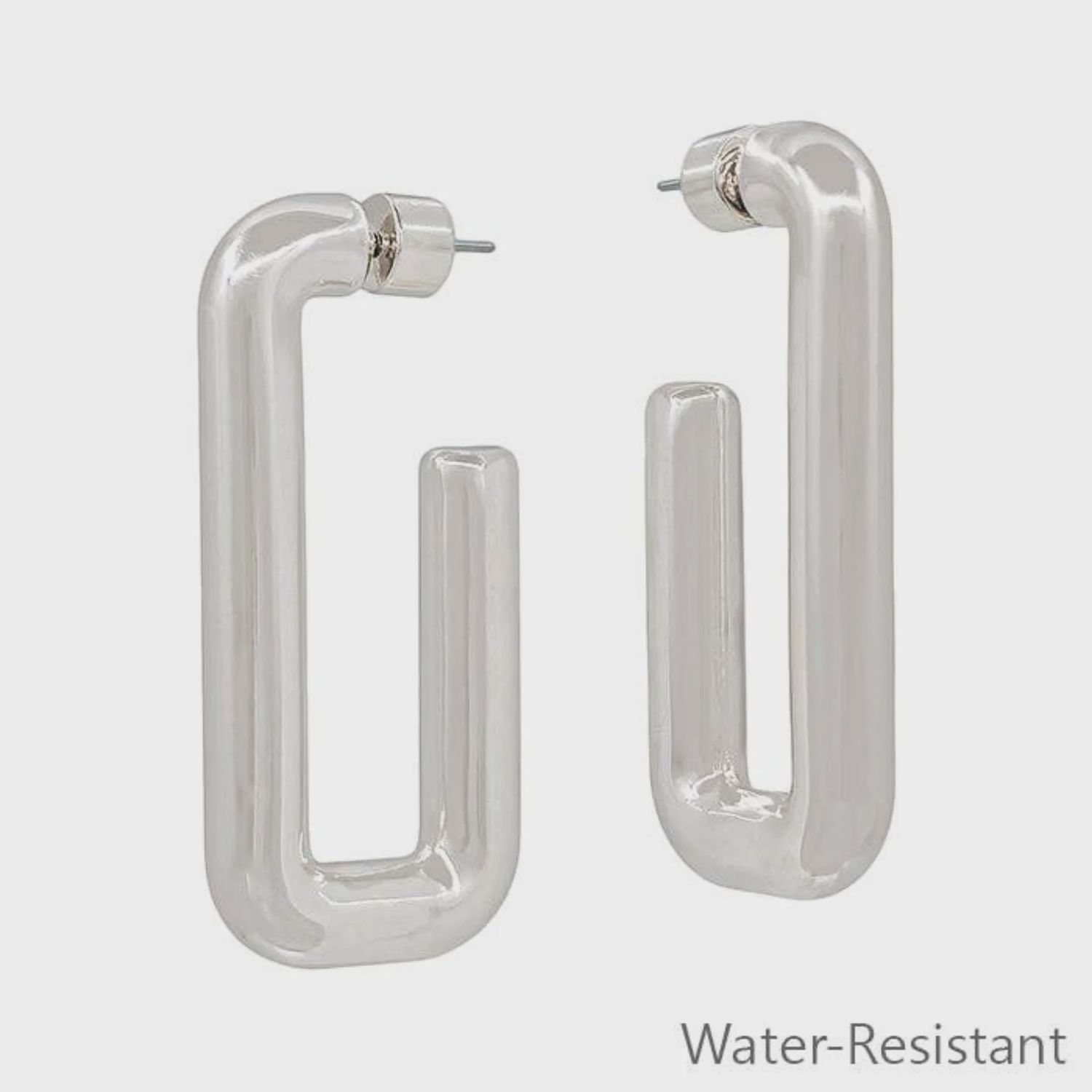 Water Resistant Silver Squared Hoop Earring