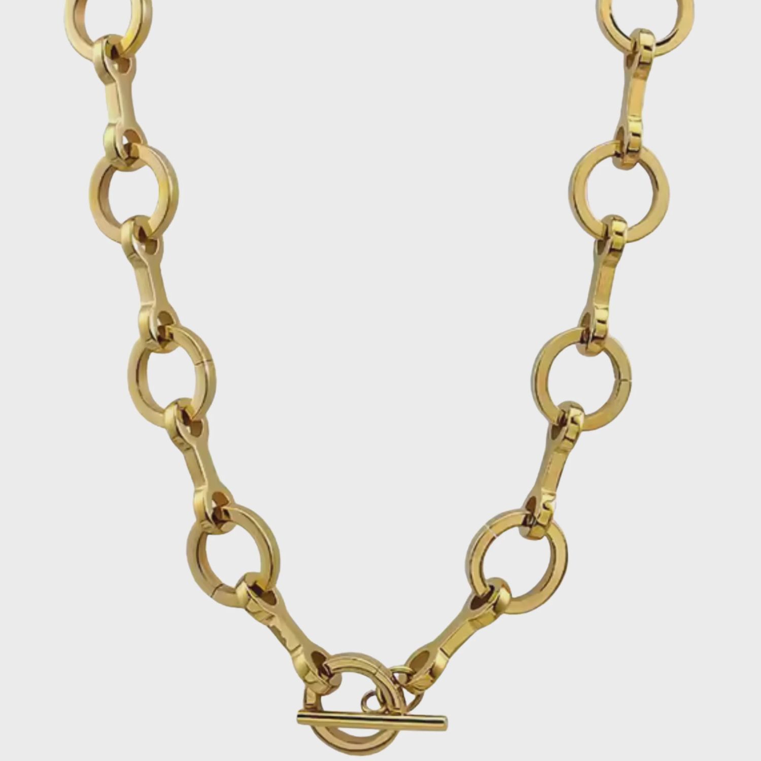 Snaffle &amp; Rings Toggle Necklace – Yellow Gold Steel Chain