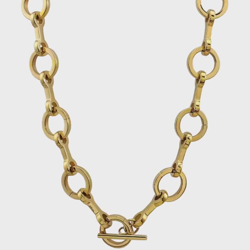Snaffle &amp; Rings Toggle Necklace – Yellow Gold Steel Chain