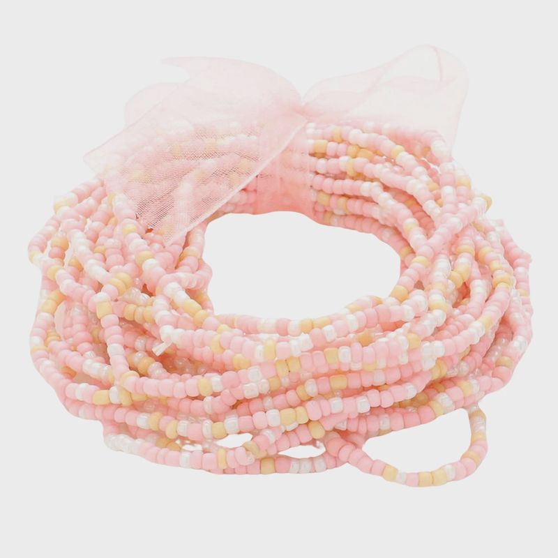 Pink Multicolor Seed Beaded Stretch Bracelets | Set of 25