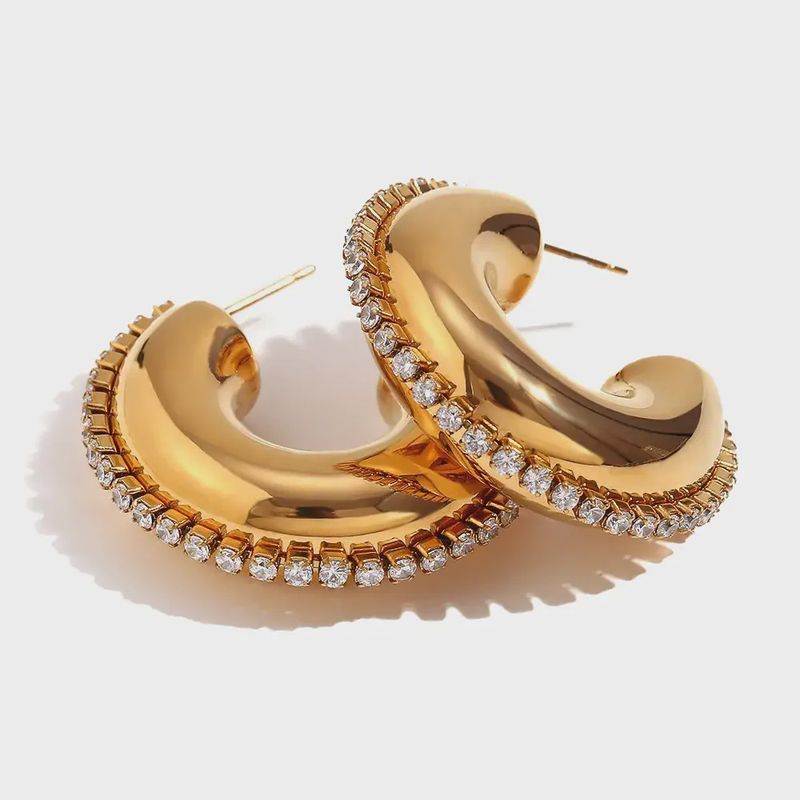 Gold CZ Rhinestone Hoop Earrings