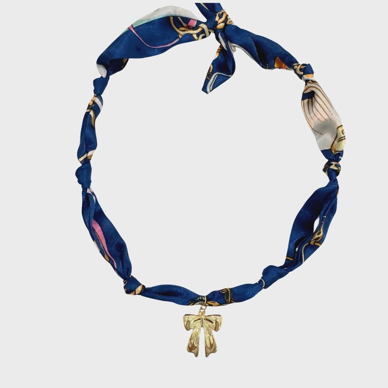 Scarf Bandana Charm Necklaces : Bow- Blue Scarf