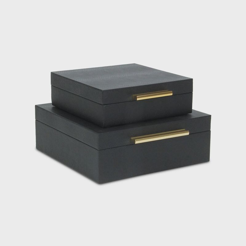 Lusan Square Decorative Boxes | Black Snakeskin